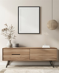 Mock Up two Poster Frame on the wall in minimalist interior living room with console table, luxury interior, 3d interior illustration.
