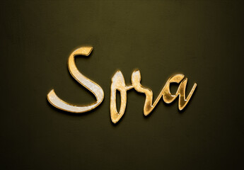 Old gold text effect of Japanese name Sora with 3D glossy style Mockup.