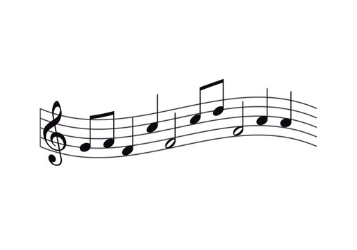 Pentagrama negro con notas musicales en fondo blanco.