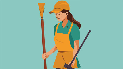 Person with broom icon image style vector design