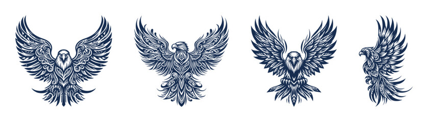 vector set of eagle tattoo - tribal ethnic decorative (artwork 1)