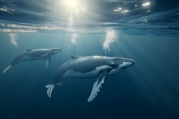 Fototapeta premium Humpback whale and her calf underwater
