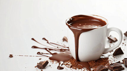 Cup of tasty melted chocolate on white background clos