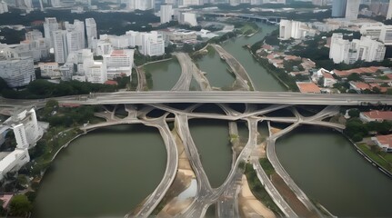 Symmetrical Overpass Going Over a River in Singapore. generative.ai