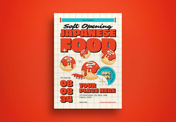 White Retro Soft Opening Japan Food Flyer Layout
