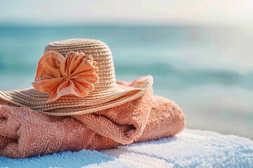 towel with hat and summer beach