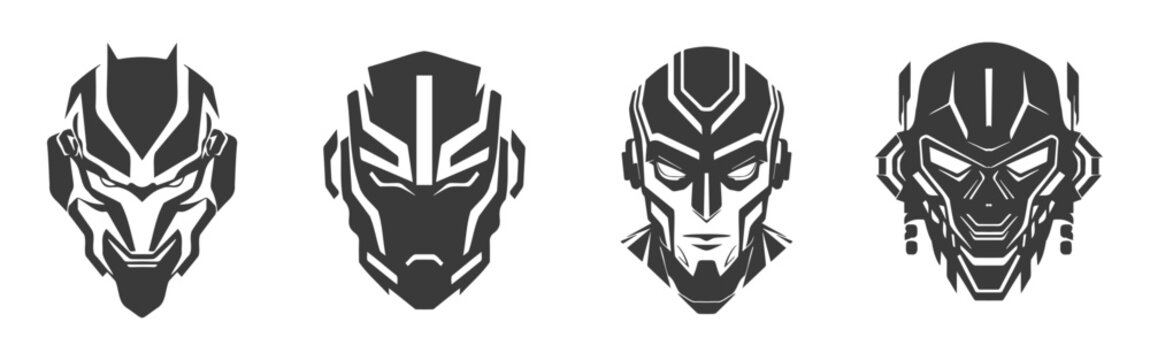 set of black design of robot heads