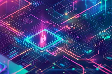 Obraz premium Virtual Fortress Illuminated Circuits of Protection