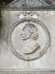 Sculpted Memorial Plaque with Relief Depicting John Keats at the Protestant Cemetery in Rome, Italy