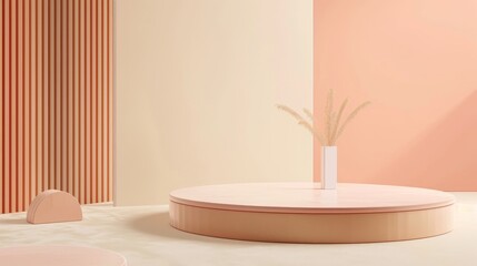 Fototapeta premium Elegant Peach and Pink Podium with Soft Background for Luxury Organic Cosmetic, Skin Care, Beauty Treatment Product Display 3D. Ideal for Advertising and Branding.