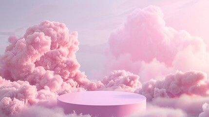 pink and white cloudscape with a circular platform in the foreground