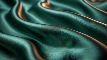 It is an abstract silk cloth background with soft waves blurred beautifully with black green satin dark fabric texture luxurious shiny.