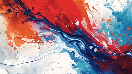 An abstract red, blue, and white mix background with dynamic swirls and splashes of color, evoking a sense of movement and excitement in the composition.