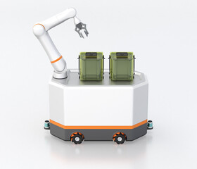 Side view of AGV for Semiconductor Fab with Foup on white background. Generic design. 3D rendering image.