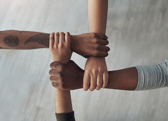Hands, connection and partnership with diversity for teamwork, collaboration and mission for...