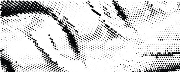 Abstract monochrome grunge halftone pattern. Wide vector illustration	