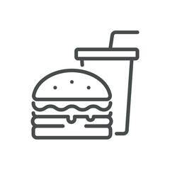 Fast Food Unhealthy Diet Icon. Vector Linear Illustration of Burger and Soda, Representing Poor Dietary Choices and Health Risks. Isolated Outline Sign.