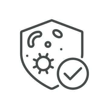 recommend clip art: Good Hygiene Icon. Vector Line Illustration of Shield with Germs and Check Mark, Representing Effective Hygiene Practices. Isolated Outline Medical Sign.