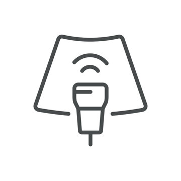 recommend clip art: Ultrasound Icon. Vector Illustration of Ultrasound Machine with Transducer, Representing Diagnostic Imaging Technique. Isolated Outline Medical Sign.