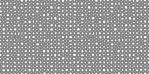 Hand drawn square grid seamless pattern. Handdrawn irregular checks. Wave crossing lines background. Doodle student notebook sheet texture. Seamless geometric vector pattern. Vector illustration.