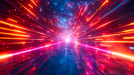 Fototapeta premium Centered Neon Flashes on Black Backdrop 