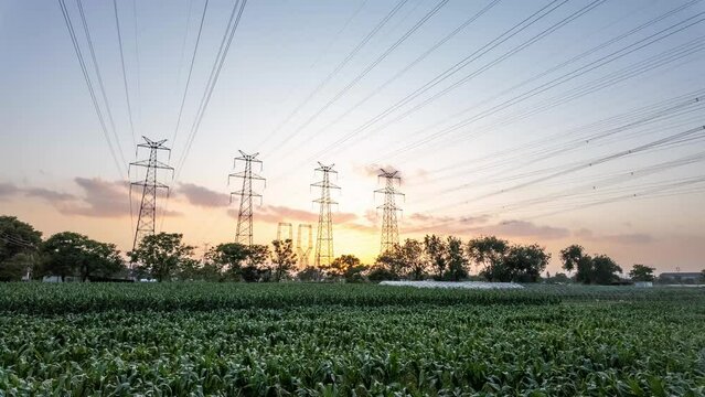 power pylons at sunset time lapse