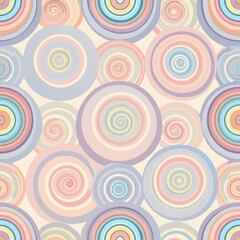 Fototapeta premium Seamless pattern of concentric circles in pastel hues, perfect for a soft and dreamy wrapping paper design, Generative AI