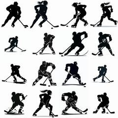 set of hockey player silhouette. vector illustration