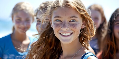 Enjoying a Day of Fun at the Beach: A Group of Young Women. Concept Beach Day Outfits, Sand and...