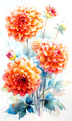 Watercolor painting of dahlia flowers.