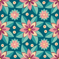 Seamless pattern of geometric flowers and petals, adding a touch of whimsy and playfulness to your gift wrap, Generative AI