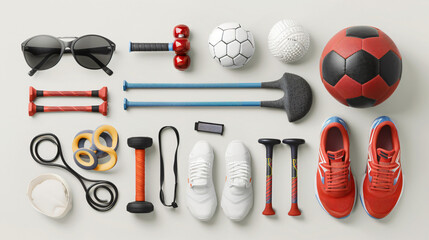 Different sports equipment on white background - Powered by Adobe