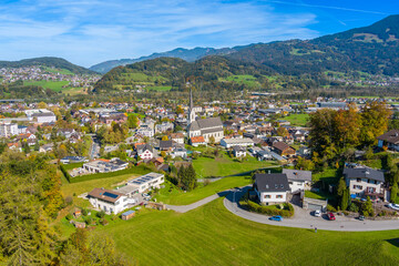 The village of Frastanz in the Walgau Valley, State of Vorarlberg, Austria. Drone Pictures