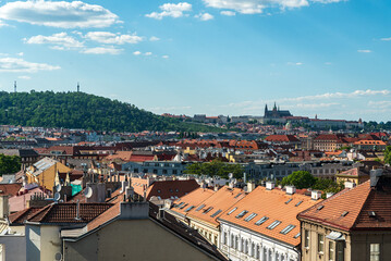 Prague city with Prague Castle and Petrin hill from Vysehrad