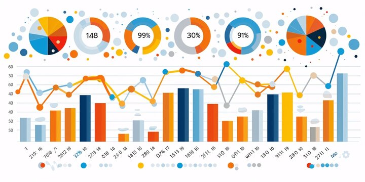 Various types of graphs and charts, including bar graphs, pie charts, line graphs, and scatter plots, are shown in a single image