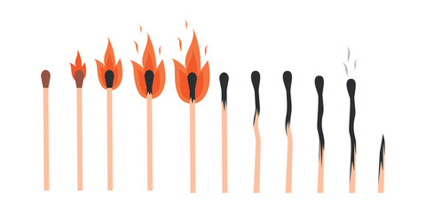 Matches icons, lighted match and burned match. Vector illustration in flat style, eps 10