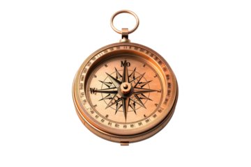 Guiding Light: A Brass Compass on a White Background on White or PNG Transparent Background.