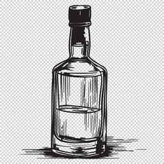 Simple line art alcohol bottle, black vector logo icon on transparent background