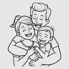 Black line art design of an family, vector illustration for coloring book pages on transparent background