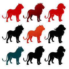 set of lion silhouettes