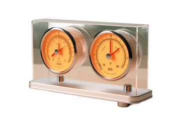 Timeless Harmony: A Duo of Clocks on a Sculptural Stand on White or PNG Transparent Background.