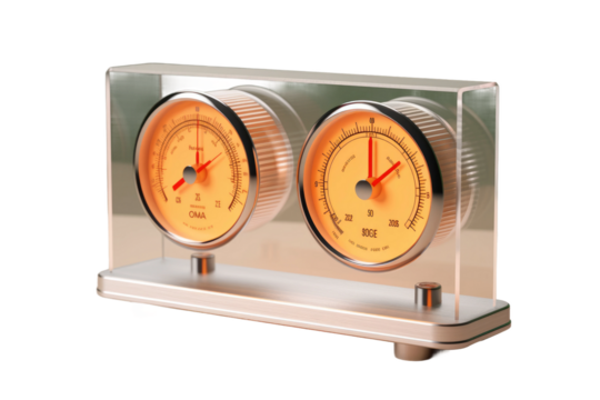 Timeless Harmony: A Duo of Clocks on a Sculptural Stand on White or PNG Transparent Background.