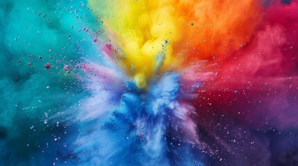 A vibrant and dynamic explosion of colored powder against a dark background, showcasing a spectrum...