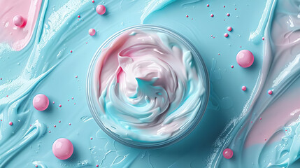 Fototapeta premium Animated moisturizer texture in a clean top-view design illustrating a vibrant daily skincare regimen