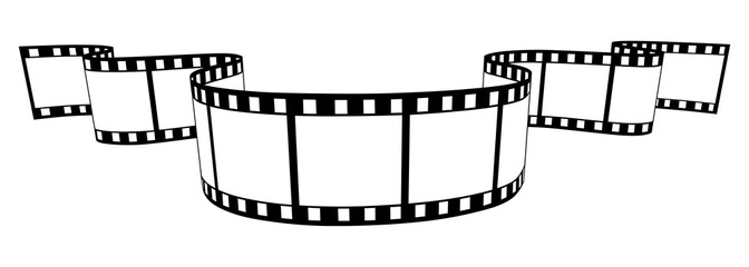 Roll of retro film strip on isolated transparent background. Photographic film in retro style. Curved film strip PNG.