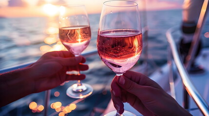 toasting with wine on a yacht