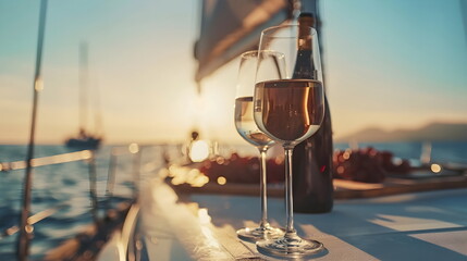 toasting with wine on a yacht
