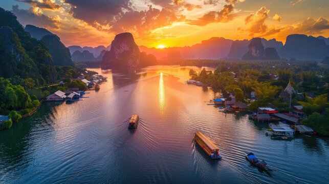 beautiful Aerial view of Panyee island of Panyee island, Phang Nga, Thailand.