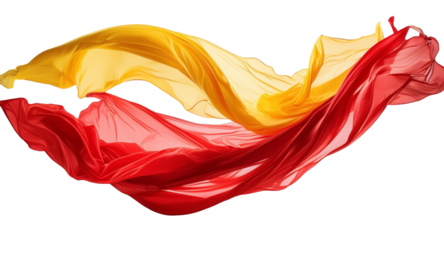 Plastikfolie Rot und Gelb flattern in der Luft.
