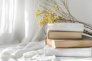 Book and a bouquet of flowers